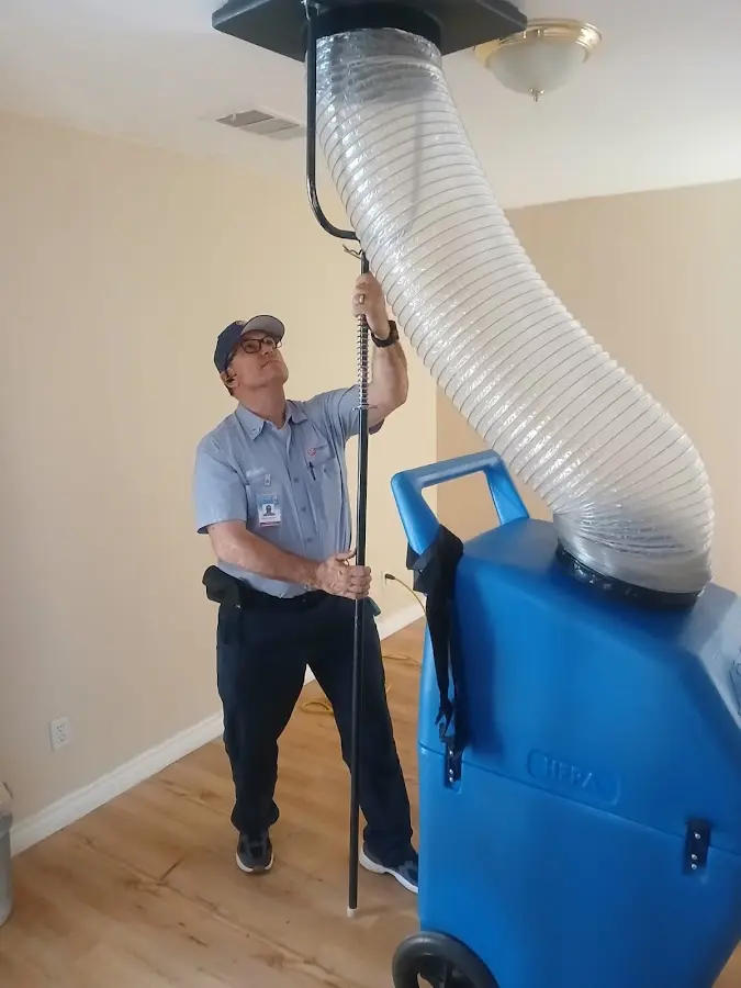 Mini Split Installation technician using HEPA equipment in Rancho Calaveras